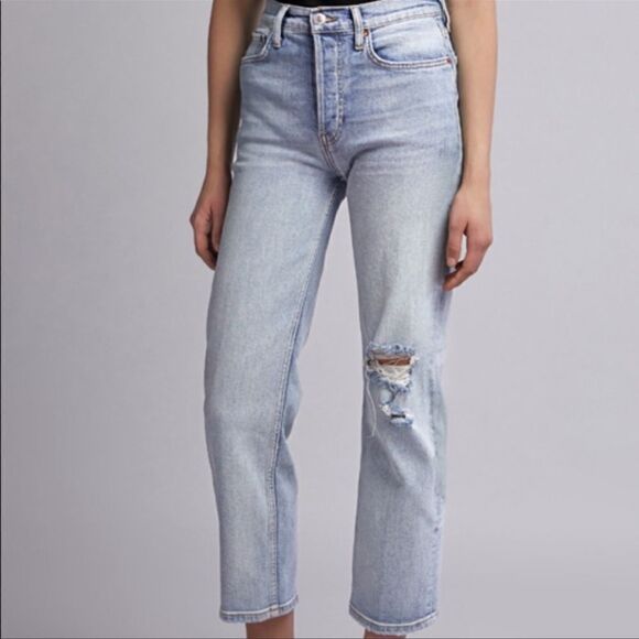 RE/DONE Stove Pipe High Rise Straight Leg Jeans LivedLight Wash - Size 26 - Picture 6 of 14